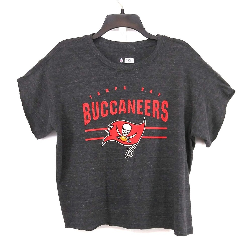 Tampa Bay Buccaneers Shirt Women Size XL Dark Gray Cut Off Hemline Cuffs NFL